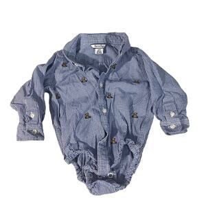 Hartstrings Blue & White Plaid Collared Button Up Onesie Baby Sz 12M